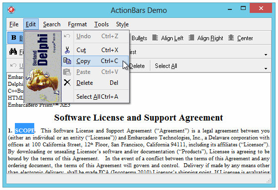 The Action Bands demo project with a menu banner bitmap