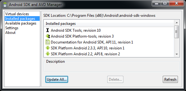 Installing Android SDK packages
