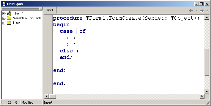 A Code Template entered in Delphi 5