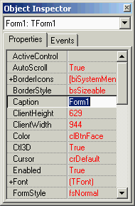 A custom property value colour for the Object Inspector